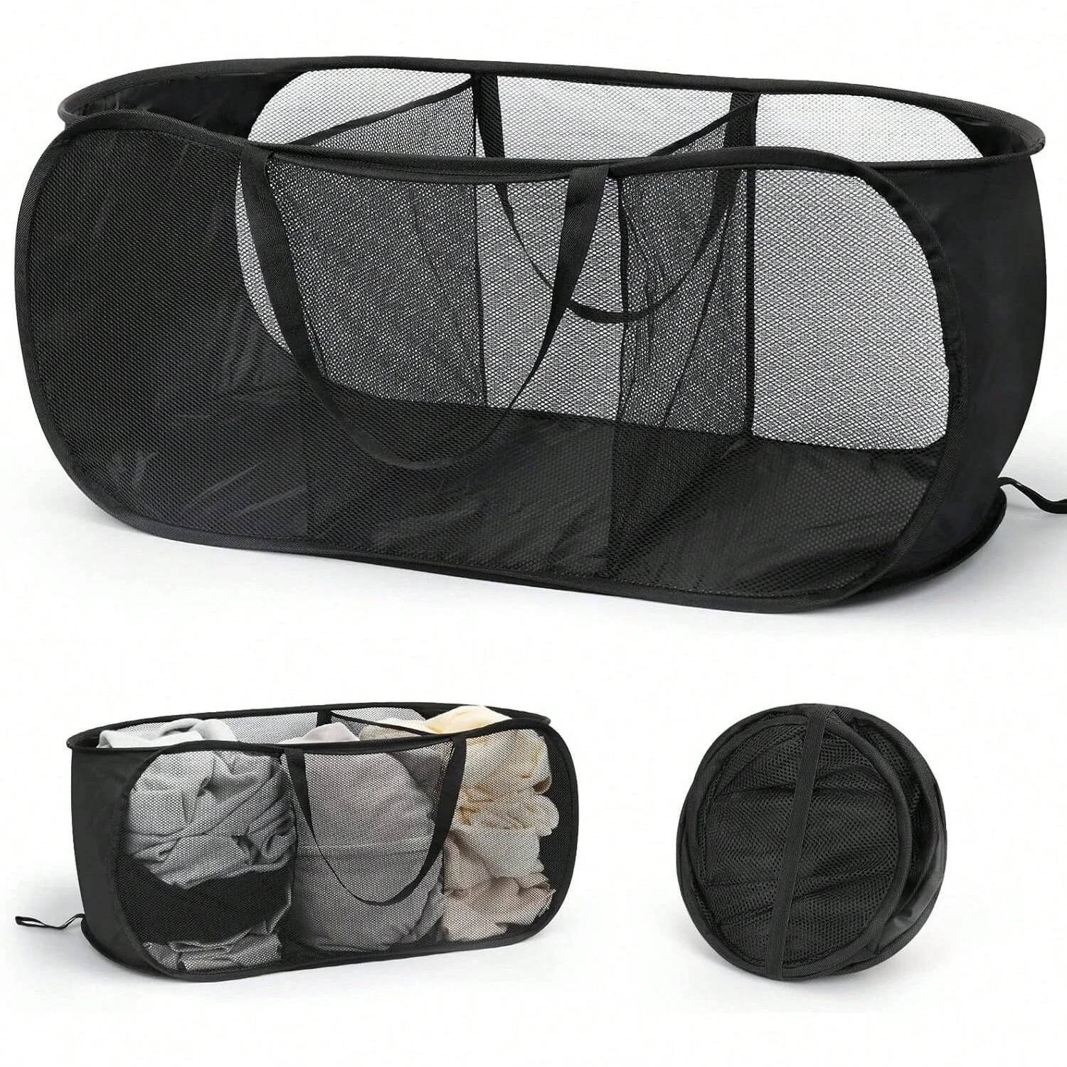 1pc Home Bathroom Mesh Storage Basket Shower Laundry Clothing Dirty Clothes Bag Foldable Portable Business Travel