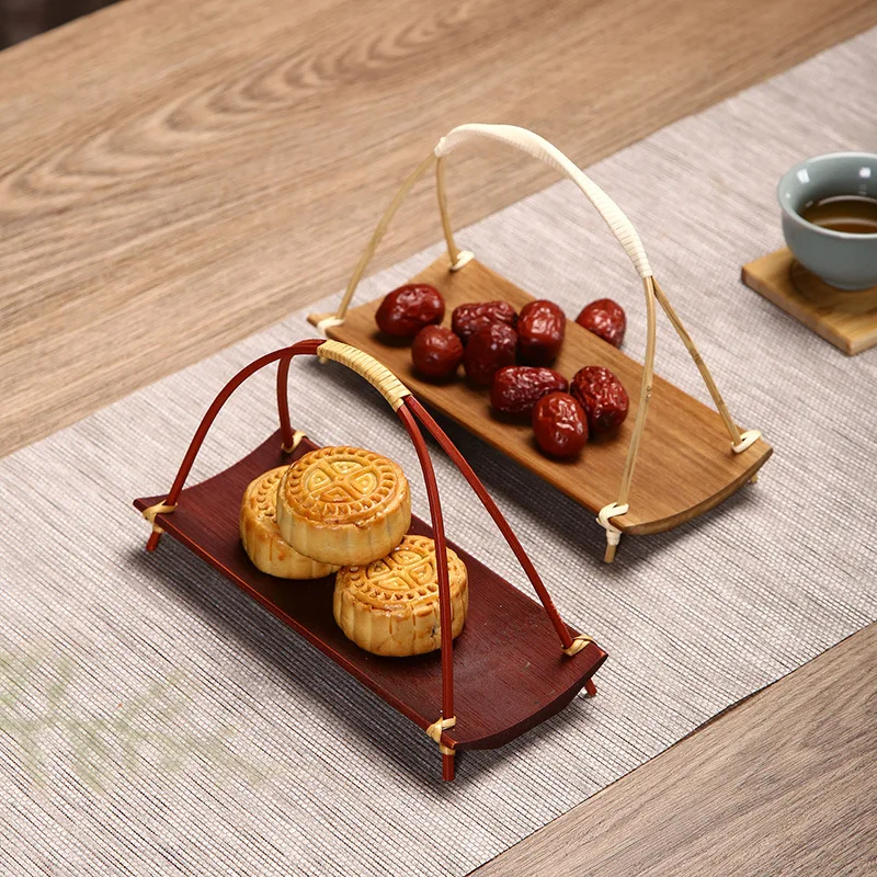 

Bamboo products handmade bamboo Japanese towel handle basket tea ceremony dessert plate retro refreshment plate mini dried