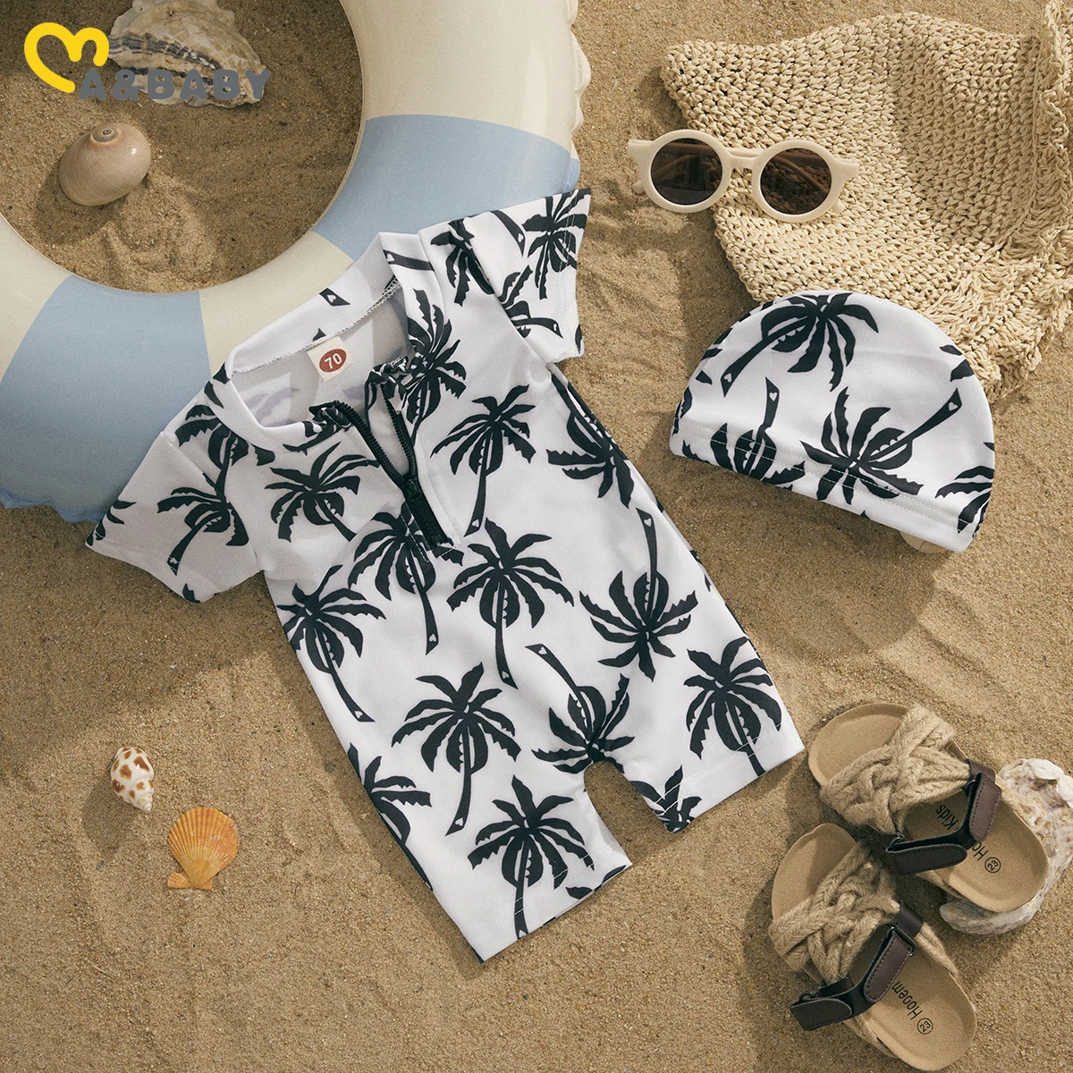 Newborn Infant Baby Boy Swimsuit + Hat 0-18M Summer Beachwear Bathing Suit children swimwear