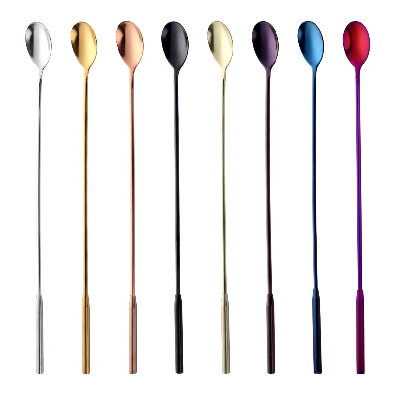 1PC 8 Colors Cocktail Japanese Bar Spoon Long Stainless Steel Spiral Pattern 12 Inch Bar Cocktail Shaker Wine Spoon Tool