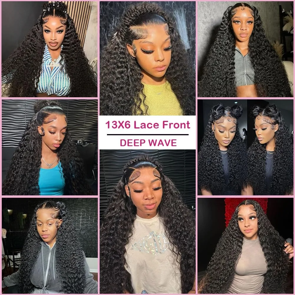 180% Density 13x6 Brazilian Water Wave Curly Lace Front Human Hair Wigs 30 40 44 Inch Deep Wave 13x4 Lace Frontal Human Hair Wig 5
