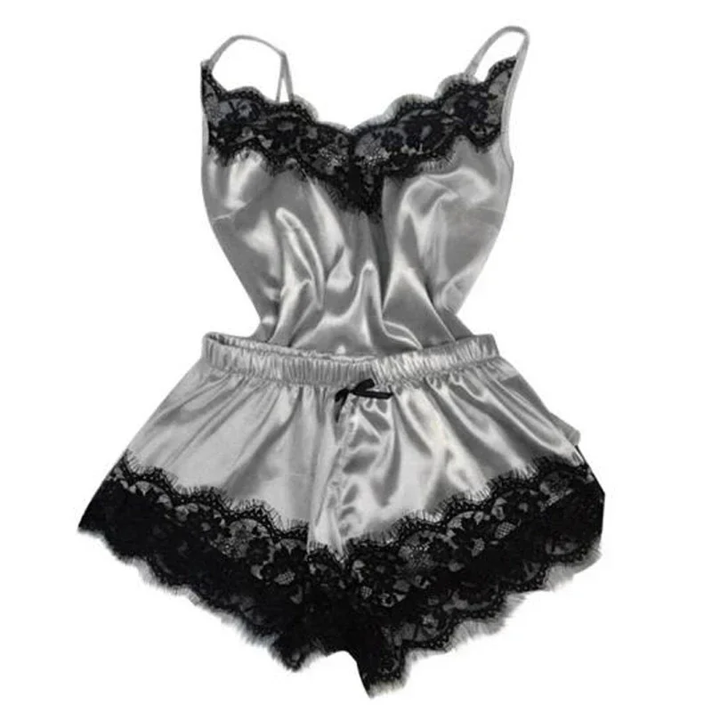 New Women's Pajamas Silk Sexy Pajama Set Black Lace V-Neck Pajama Suspender Top and Shorts Lace Pajama Set Home Underwear Dress - Image 5