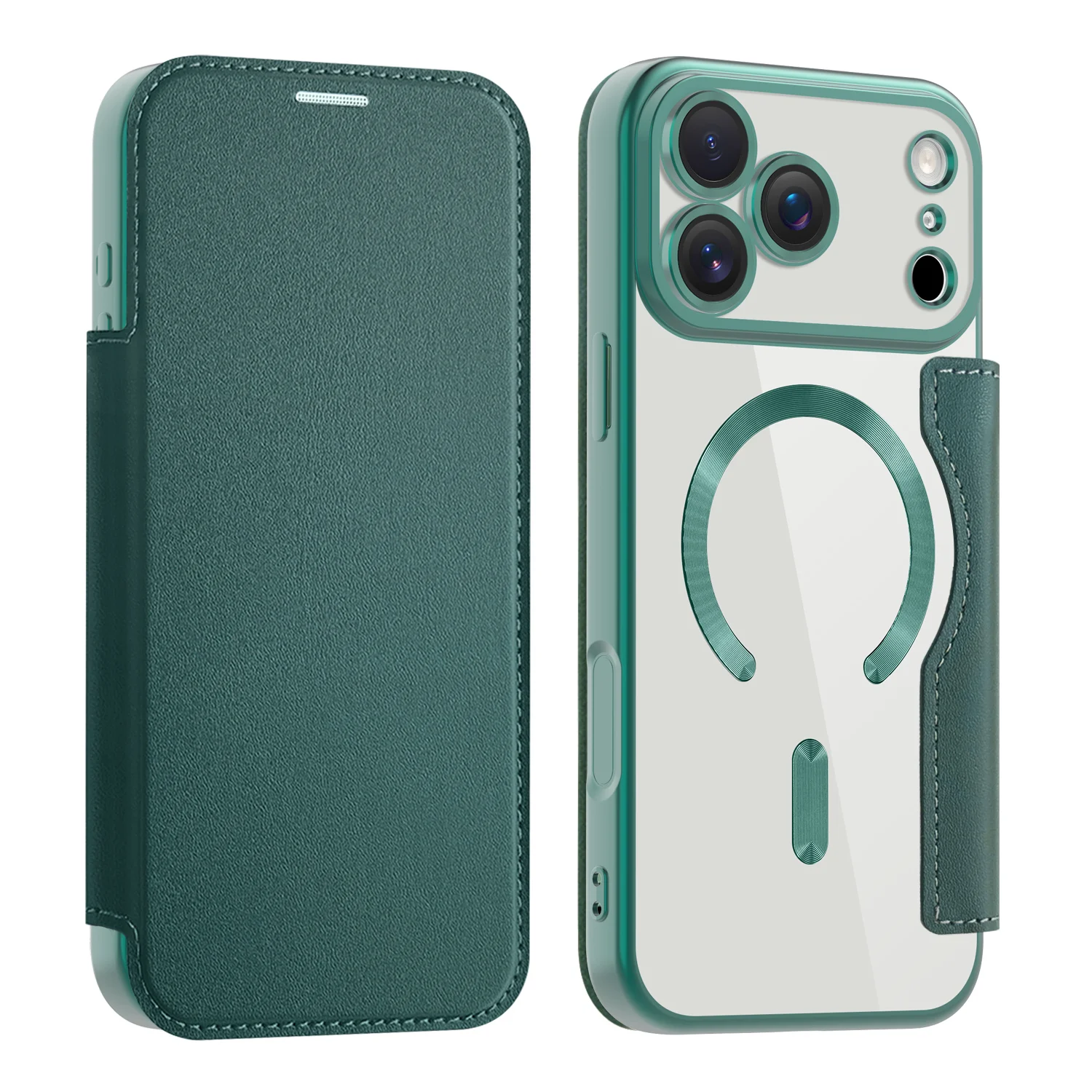 Leather Flip Case with Electroplated Finish and Magnetic Wireless Charging Capability