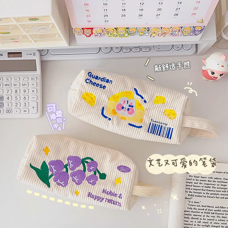 

Pencil Case Corduroy Pencil Bag Trousse Large Capacity Stationery Pen Case Estuches School Supplies Cute Pencil Case