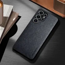 Vintage Leather Solid Color Phone Case Cover for S26 Ultra (Black)