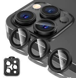 Titanium Gray Metal Tempered Glass Camera Lens Cover Screen Protector - iPhone 15 Pro Max (Black)