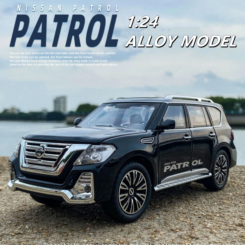 

Модель автомобиля из сплава в масштабе 1:24 Nissan патруль, литая металлическая игрушка, модель внедорожника, модель автомобиля, имитация звука, фотоколлекция, игрушка в подарок
