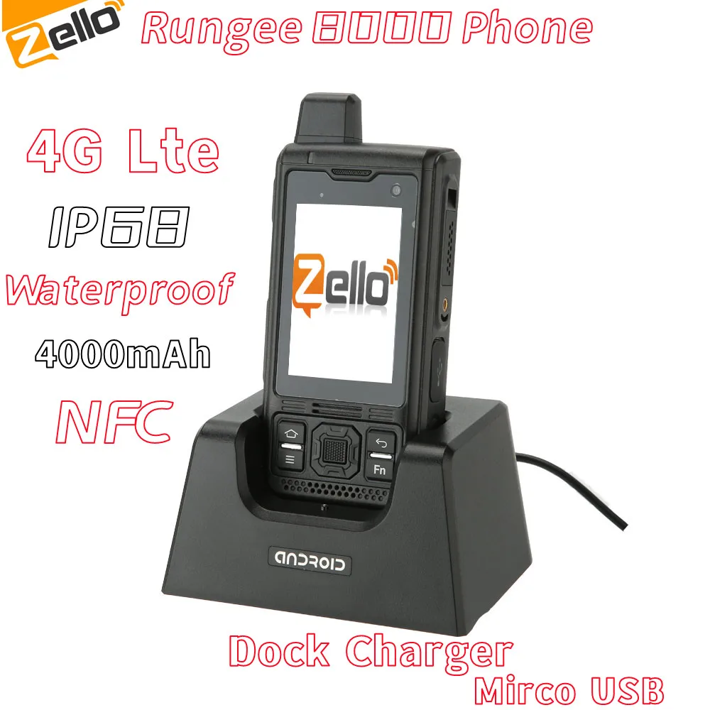 Rungee B8000 telefon IP68 wodoodporny Zello PTT Walkie Talkie 1G + 8G domofon 2.4 ''ekran dotykowy Android 8.1 czterordzeniowy 8GM ROM