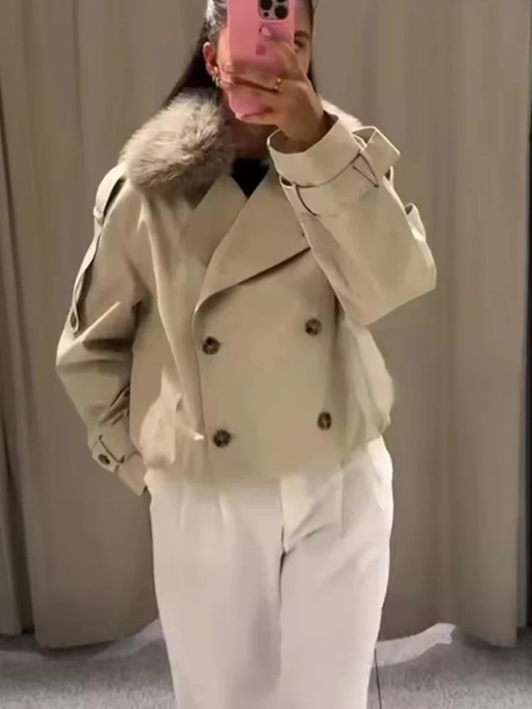 Women Puffy Fur Collar Jacket 2025 Women's Fashion Waterproof Long Sleeve Zipper Short Coat Streetwear Casual New Jacket ﻿