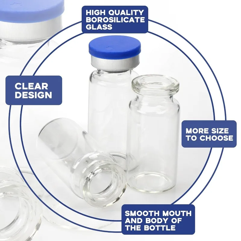 100 Pack Glass Vials Clear Glass Headspace Vial with Plastic-Aluminum Flip Caps, Rubber Stoppers and Label Papers, （10ml）