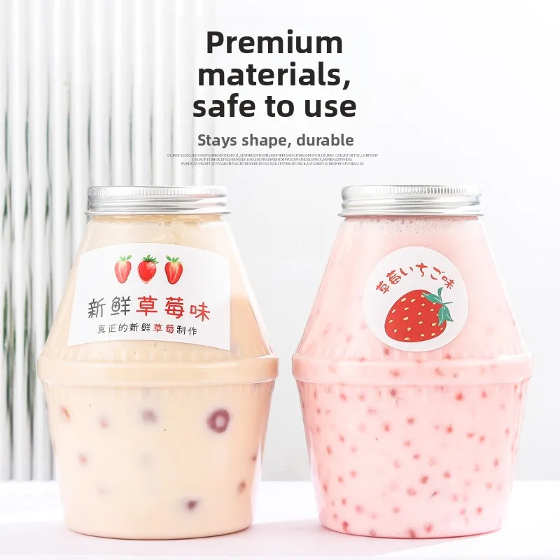 Fat Cup with Lid for Beverage Milk Tea Juice Cold Drink Home Use ular Disposable Plastic Cup Fruits Gelatin Bottle Paaging