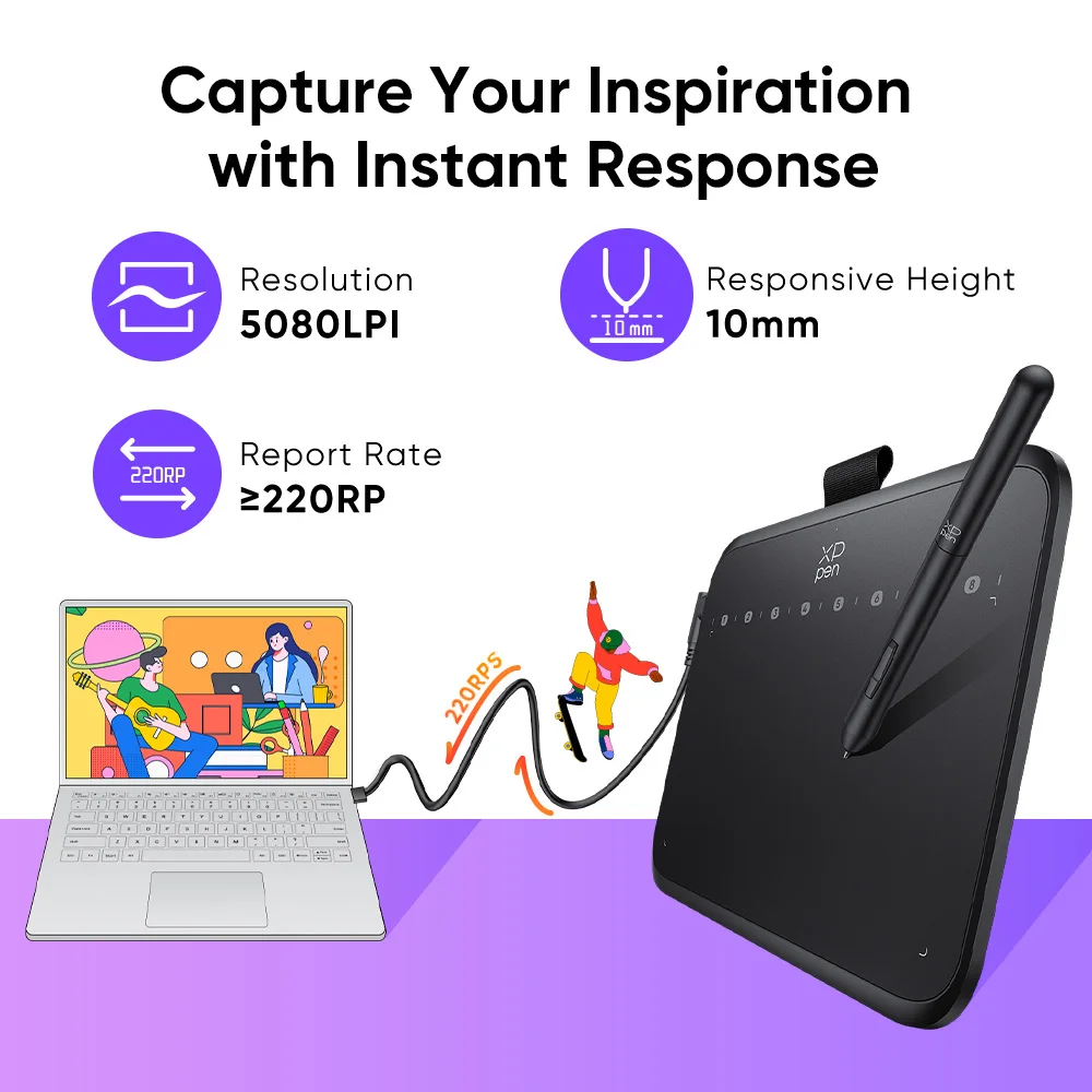 XPPen Deco 640 Graphics Pen Tablet 16384 Pressure Level 60° Tilt Support 8 shortcut keys for PC Android Game osu - Image 3