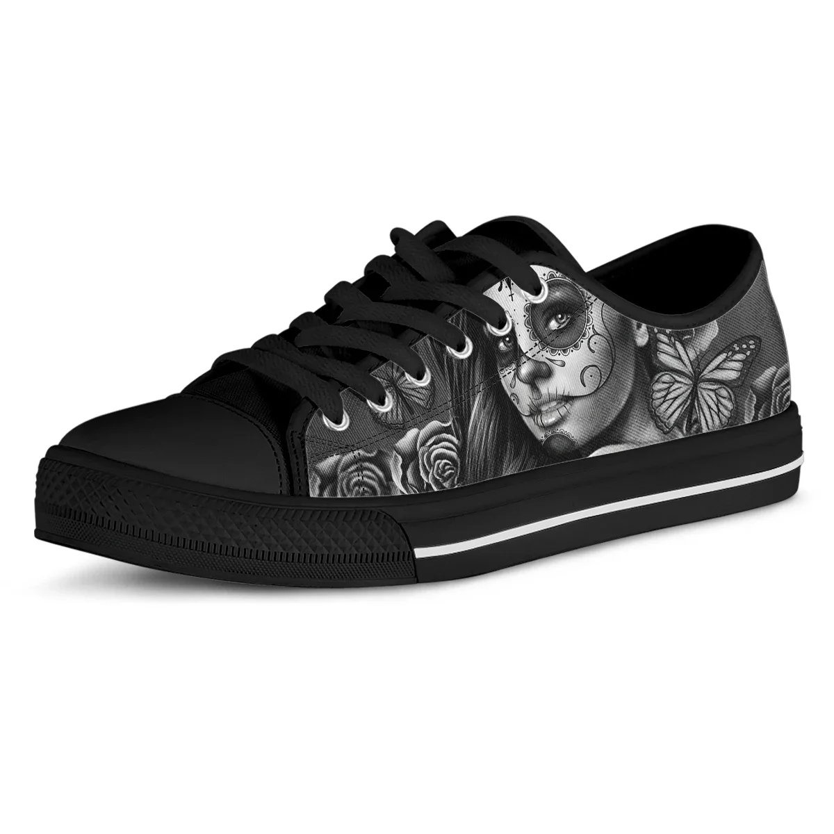 Women Retro Grey Candy Skull Girl Prits Canvas Shoes Unisex Sneakers Boys Girls Street Low Top Leisure Shoe Plus Size 35-46