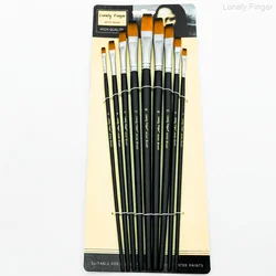 Professional 13 - Piece Watercolor Paintbrush Set with Long Wooden Handles and Soft Nylon Bristles (9pcs Black Flat)
