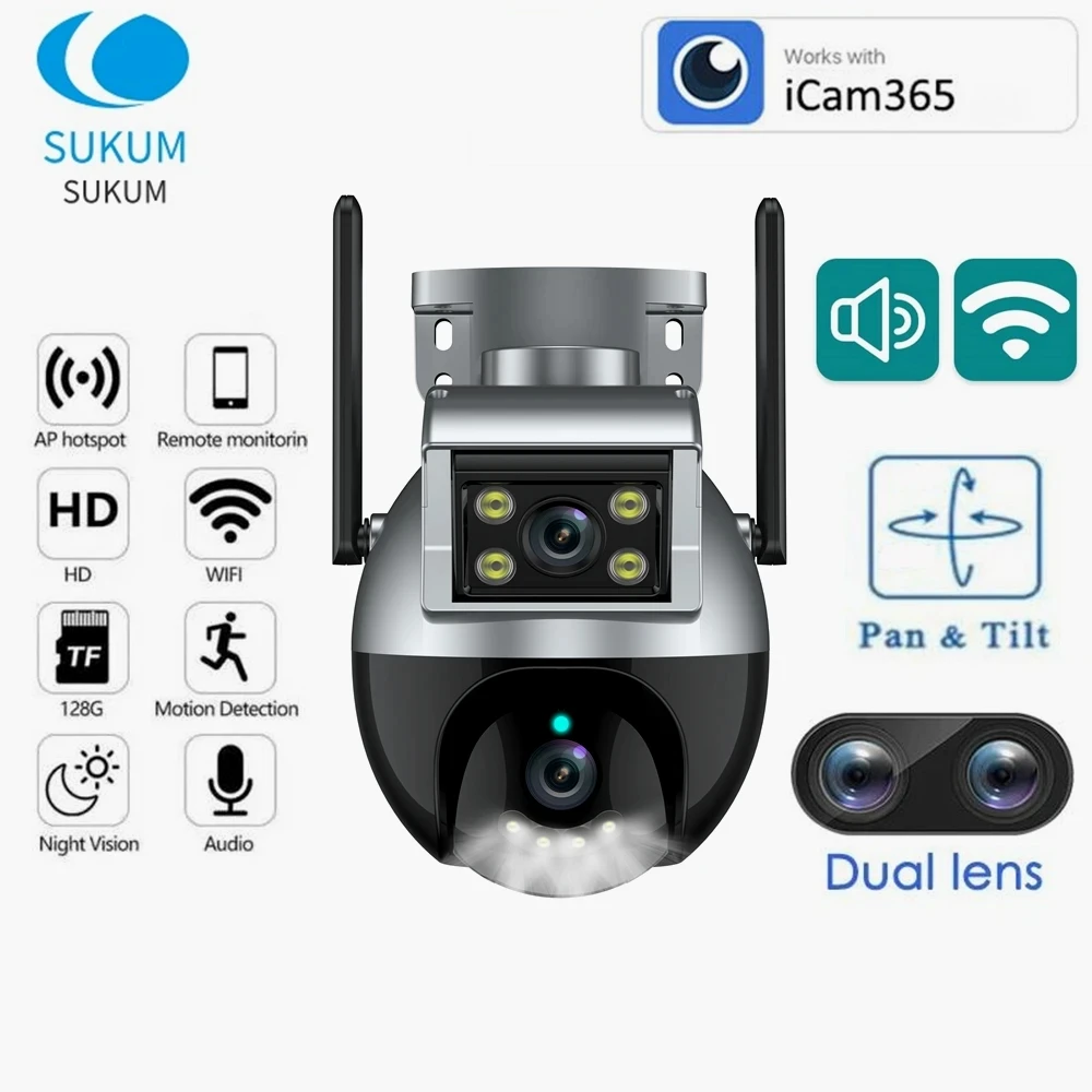 4MP ICAM365 Smart Home Dual Lens IP Camera WIFI Security Protection Color Night Vision Waterproof Wireless Outdoor Camera