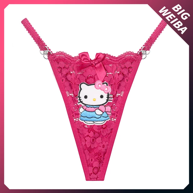 New Sexy Large Size Lace Low Waist Thong Panties Hello Kitty