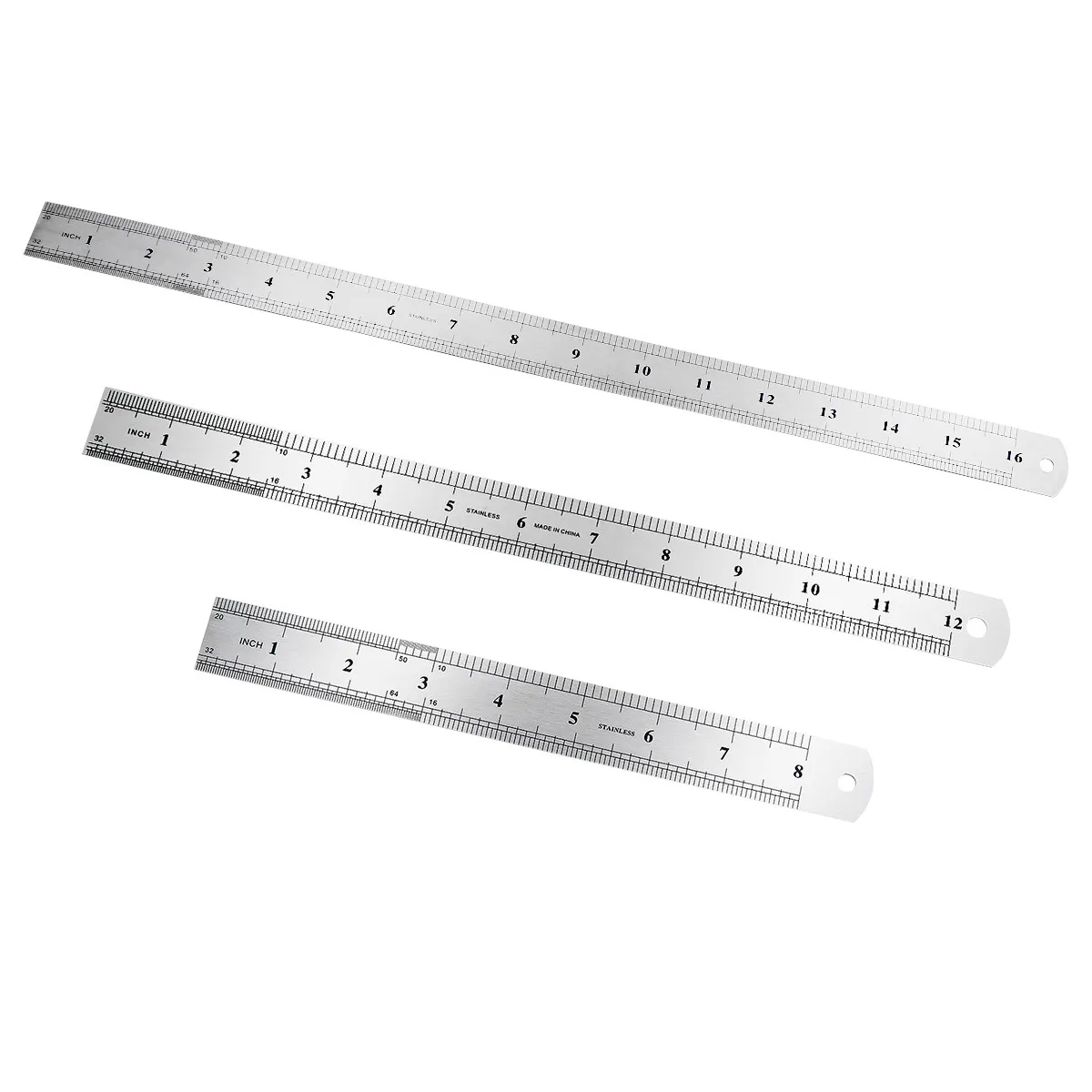 3Pcs 스테인레스 스틸 자 정밀 금속 자 세트 학교 사무실 엔지니어링 드로잉을위한 양면 마크 스케일 20Cm 30Cm