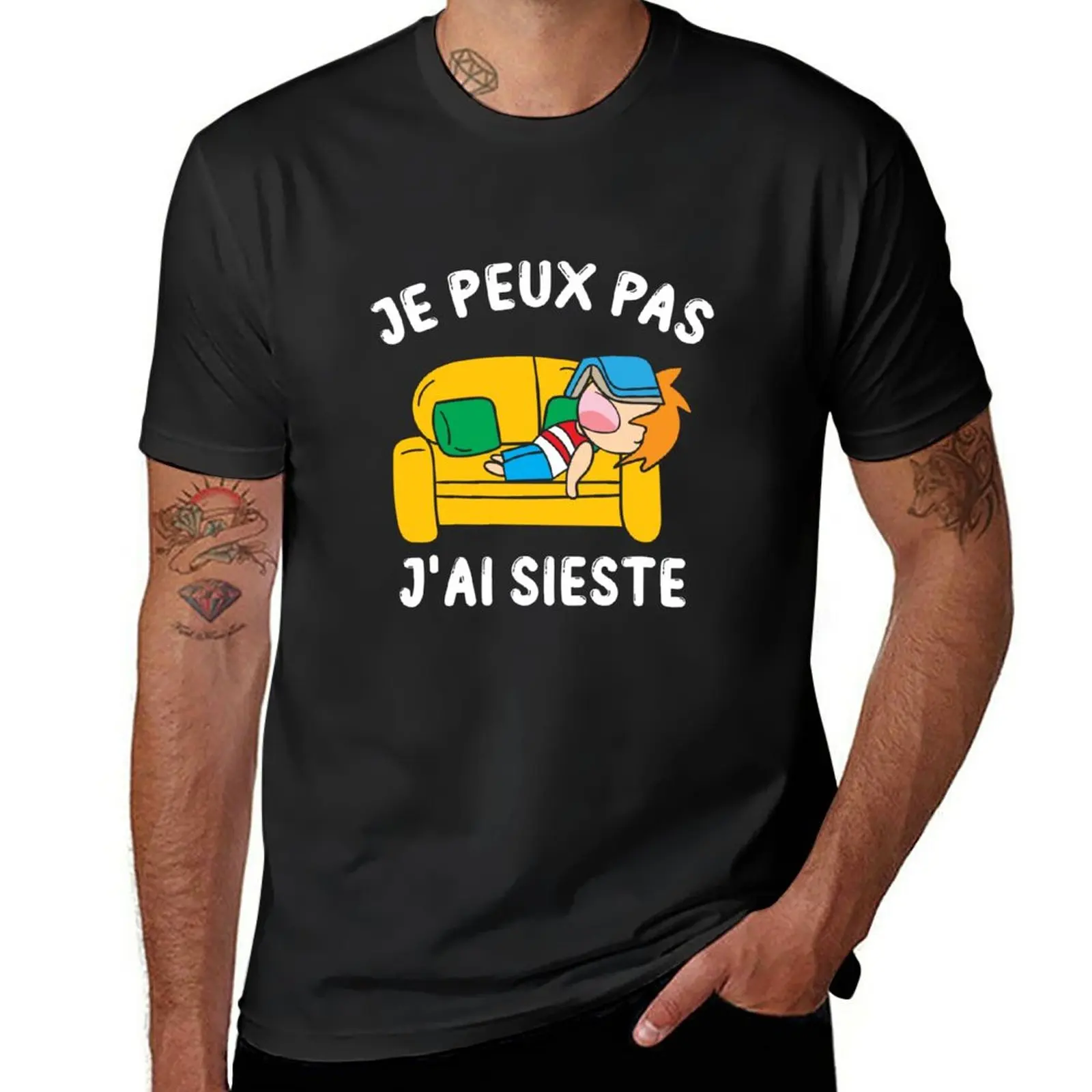 Nuovo Je Peux Pas J'Ai Sieste Cadeau Dr?Le Dormir Humour T-Shirt Vestiti Estivi Maglietta Nera Ragazzi Magliette Bianche Maglietta Da Uomo