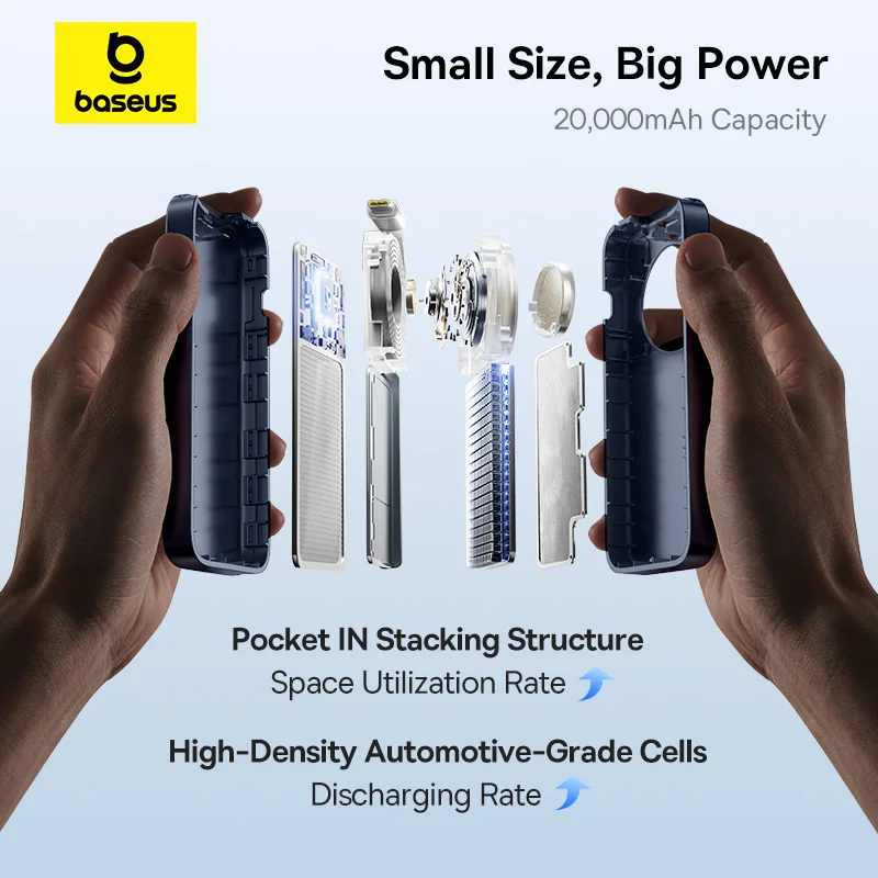 Baseus 67W 20000mAh Power Bank Built-In Retractable USB-C Cable 45W 10000mAh Power Bank PD External Battery Charger PowerBank