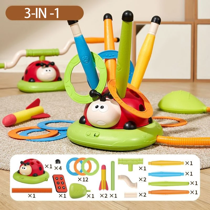 3 in 1 Ladybug Sport Entertainment Game Toy Multifunction Rope Skipping Machine Ferrule Jump Rocket Launcher Outdoor Educational 4