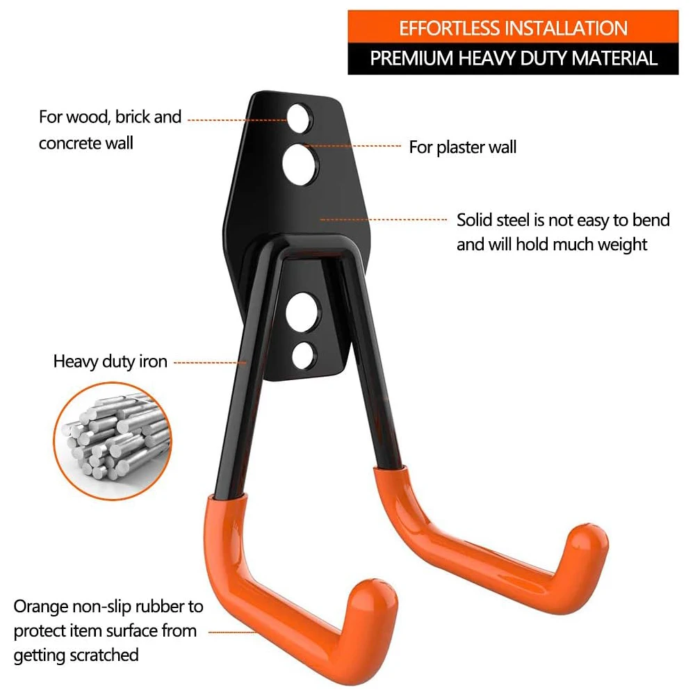 10 PCS Heavy Duty Metal Hook Wall Mount Hook Stand Bicycle Garage Organizer Anti-slip Storage Hook for Ladders Garden Tool 2