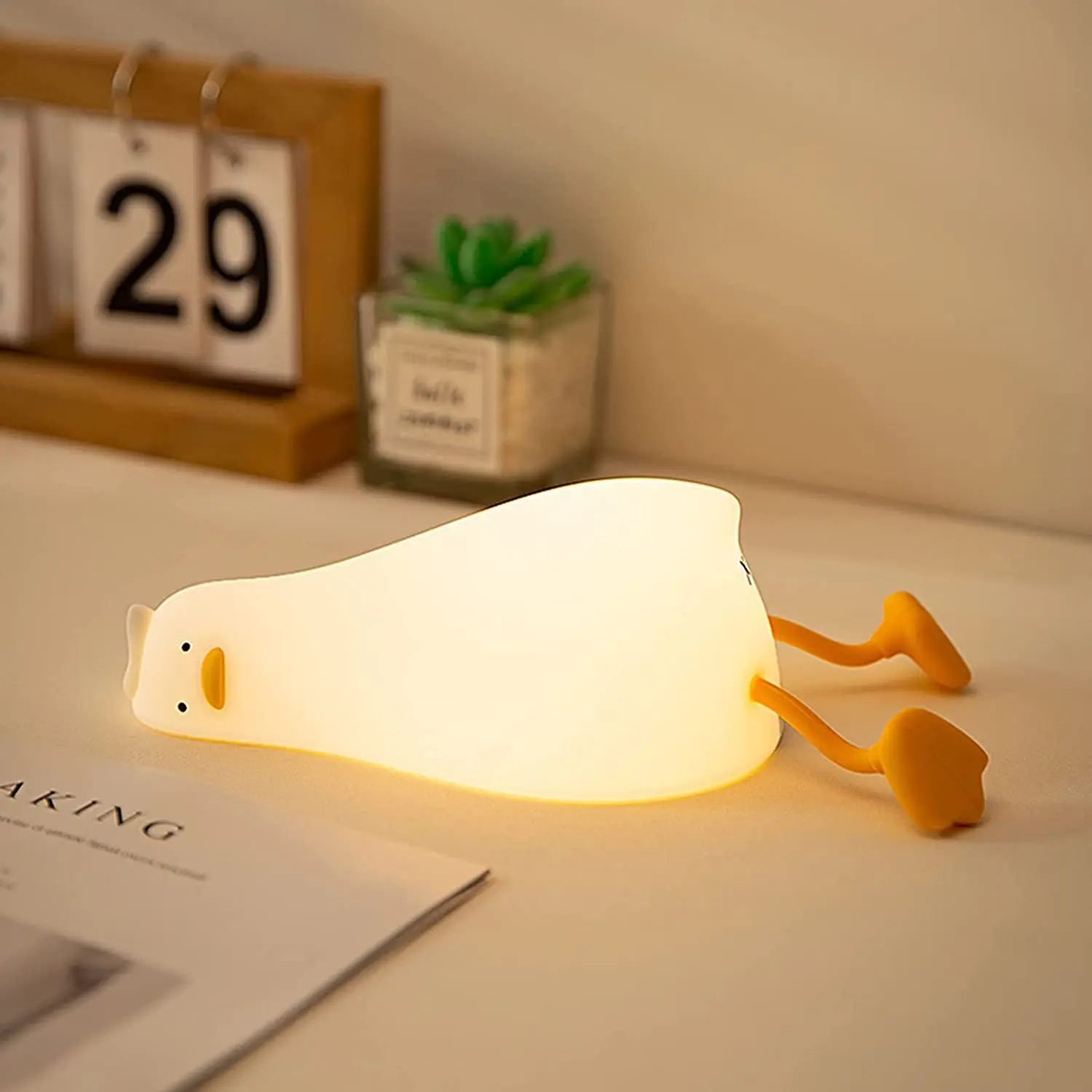 Bthology-Lampe LED en Forme de Canard pio et Couché, Veilleuse en Silicone à Intensité Réglable pour Pépinière