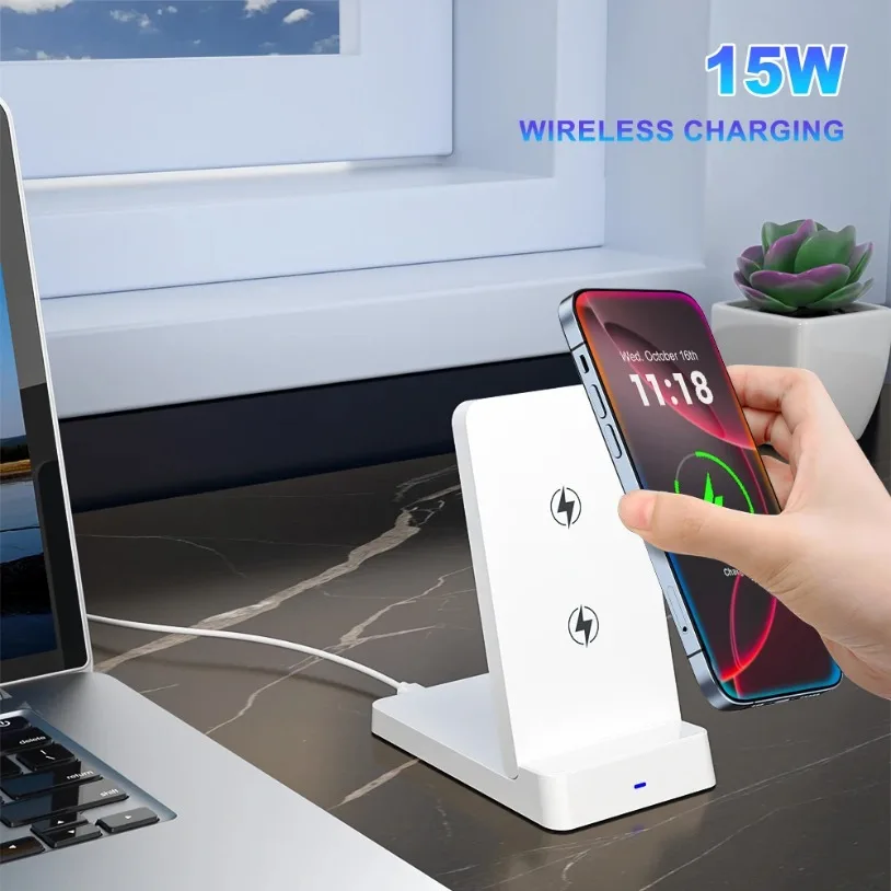 Wireless Charger Desktop Folding Phone Holder Stand For iPhone 16 15 14 13 12 Pro Max Samsung S24 Xiaomi Fast Charging Station
