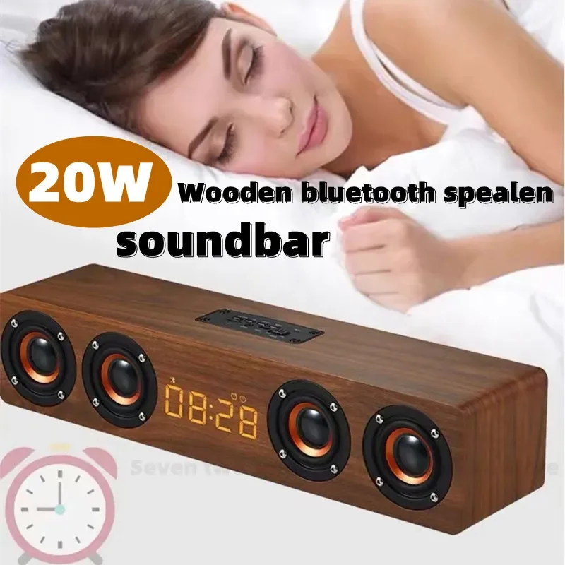 

Wireless Bluetooth Speakers Wooden Digital Clock TV BT Sound Box Heavy Bass FM Radio 3D Stereo Surround Sound Bar caixa de som