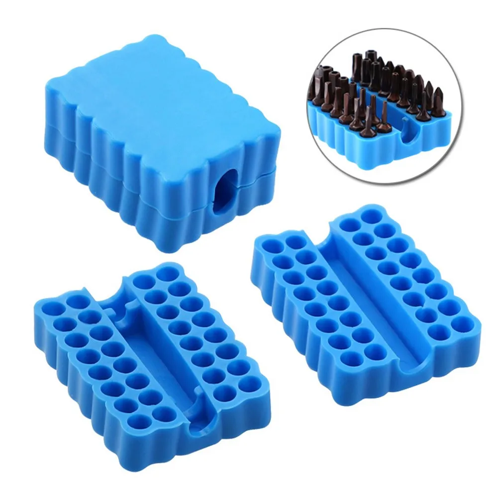 

64x48x15mm Holder Screw Bits Blue Flexible Hex Plastic Screwdriver Shank Storage Case 32 Holes High Quality Hot