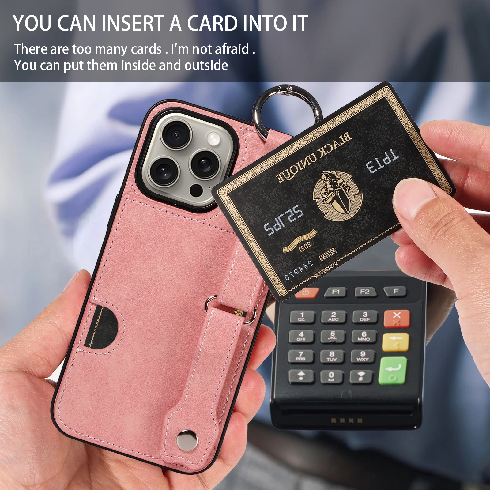 Wristband Ring Holder Cards Solt Wallet Leather Case For iPhone 15 Pro Max 14 Plus 13 12 11 XS SE2022 Pocket Bag Kickstand Cover_voghion.com