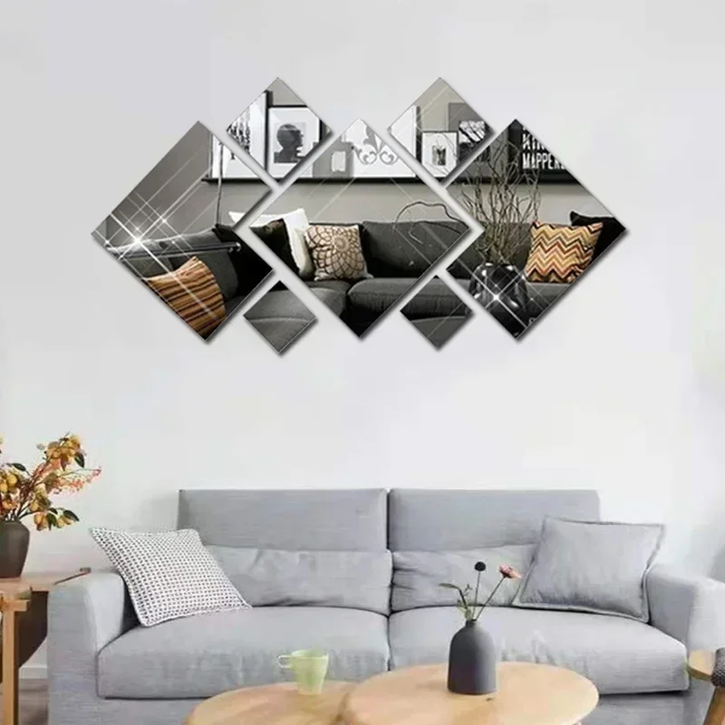Large Square Mirror Wall Sticker Acrylic Irregular Splicing Square DIY Wall Murals Decal for Living Room Bedroom Home Decoration Wall Sticker Mirror Wall Sticker Acrylic Wall Sticker