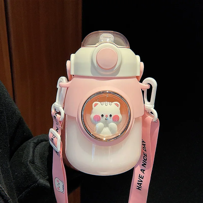 Adorable Kawaii Cartoon Kids Water Bottle with Straw - Large Capacity 820ml