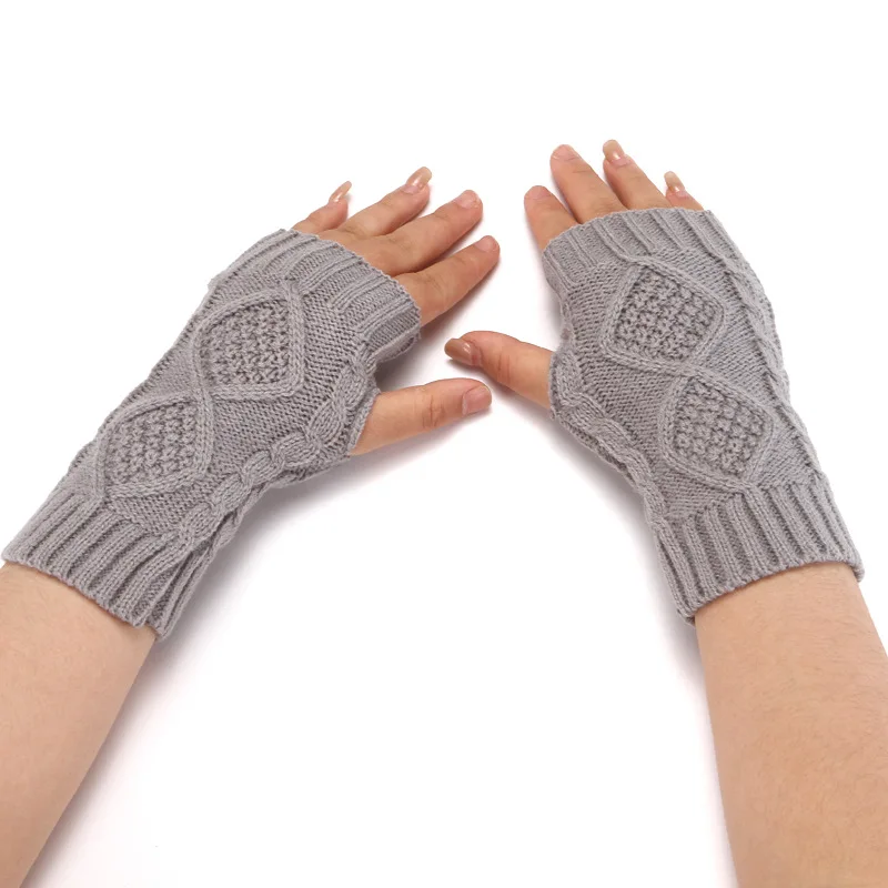 

Knitted Gloves Women's Winter Half-finger Gloves Autumn and Winter Warm Diamond Plaid Couple Gloves for Winter
