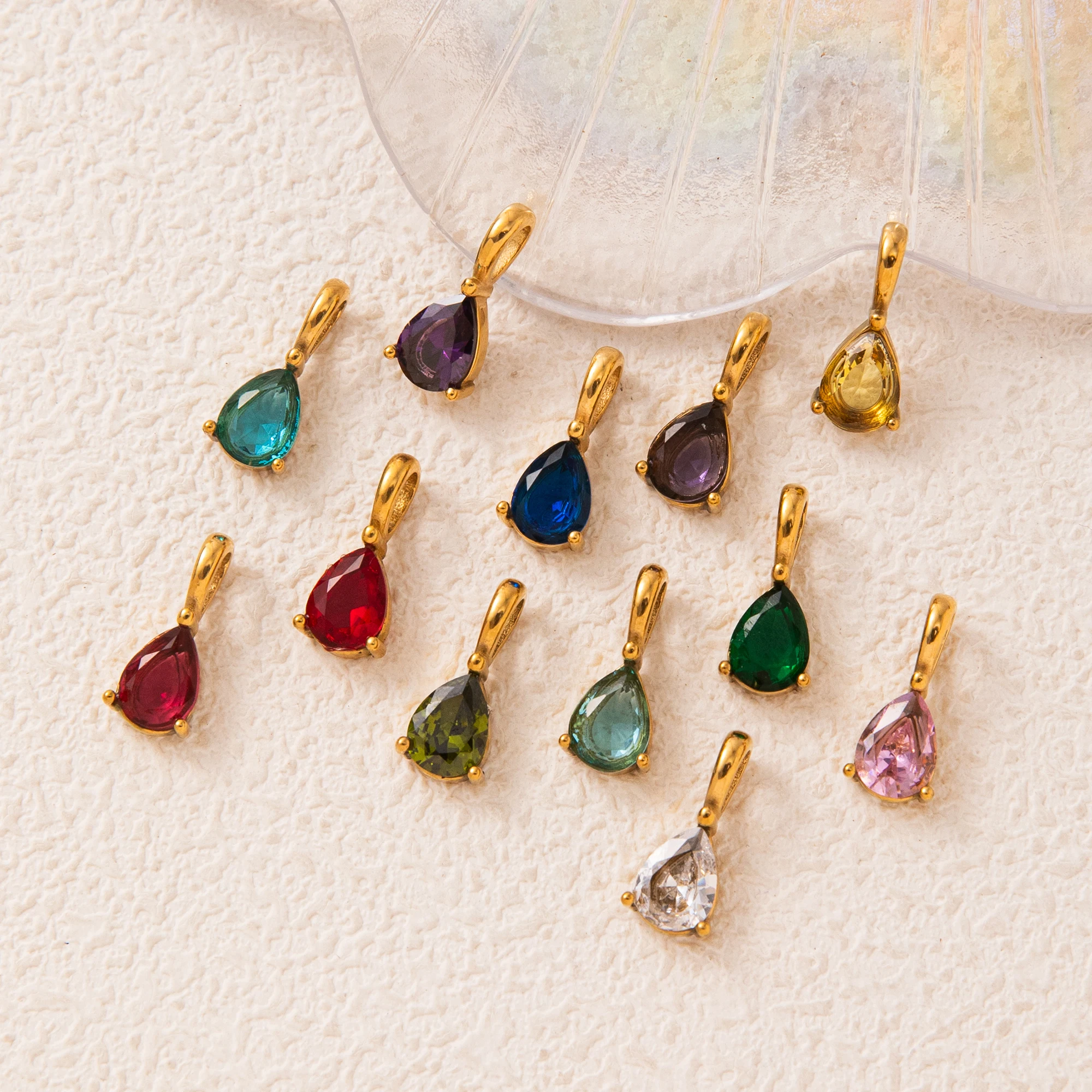 Elegant Water Droplet Pendant in 18K Gold with Birthstone Accent