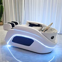 Lit de lavage capillaire électrique avec massage du dos intégré, éclairage d'ambiance LED, équipement pour salon de coiffure 1