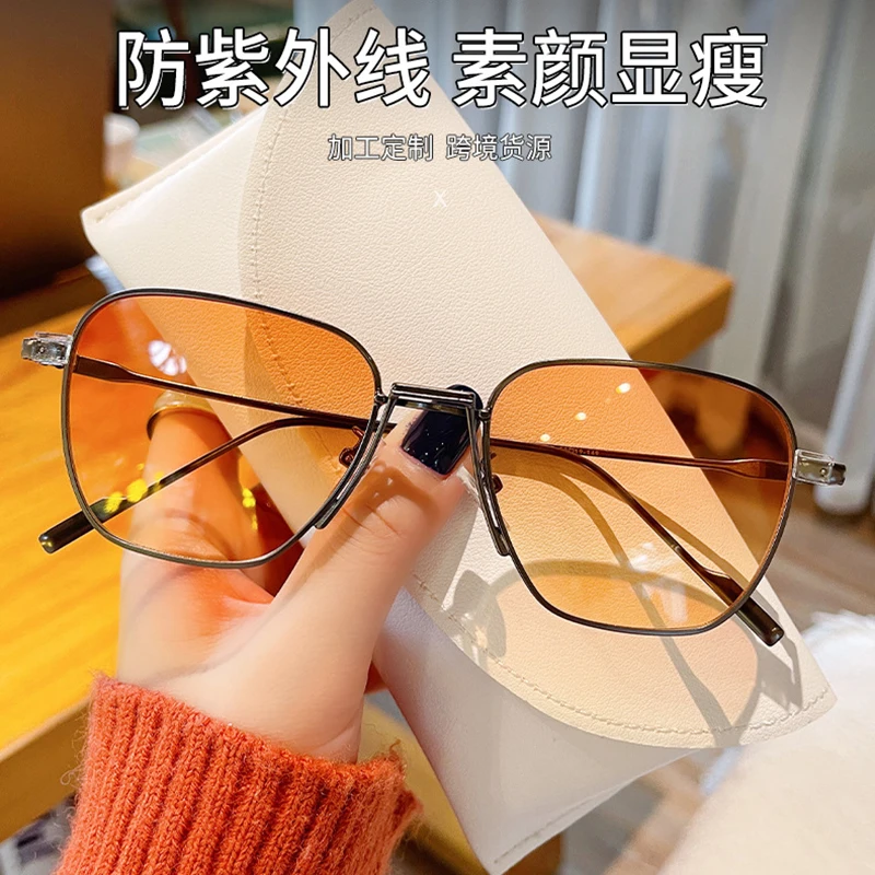 

MIZHO Fashion Protable Big Square Metal Men COOL Small Sunglasses Women Vintage Quality Gradient Brown Tinted Sun glasses Brand