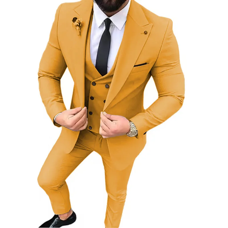 Fashion Suit for Men 3 Piece Blazer Vest and Pant Set Peak Lapel High Quality Male Suit Wedding Dress Banquet Comfy for Men