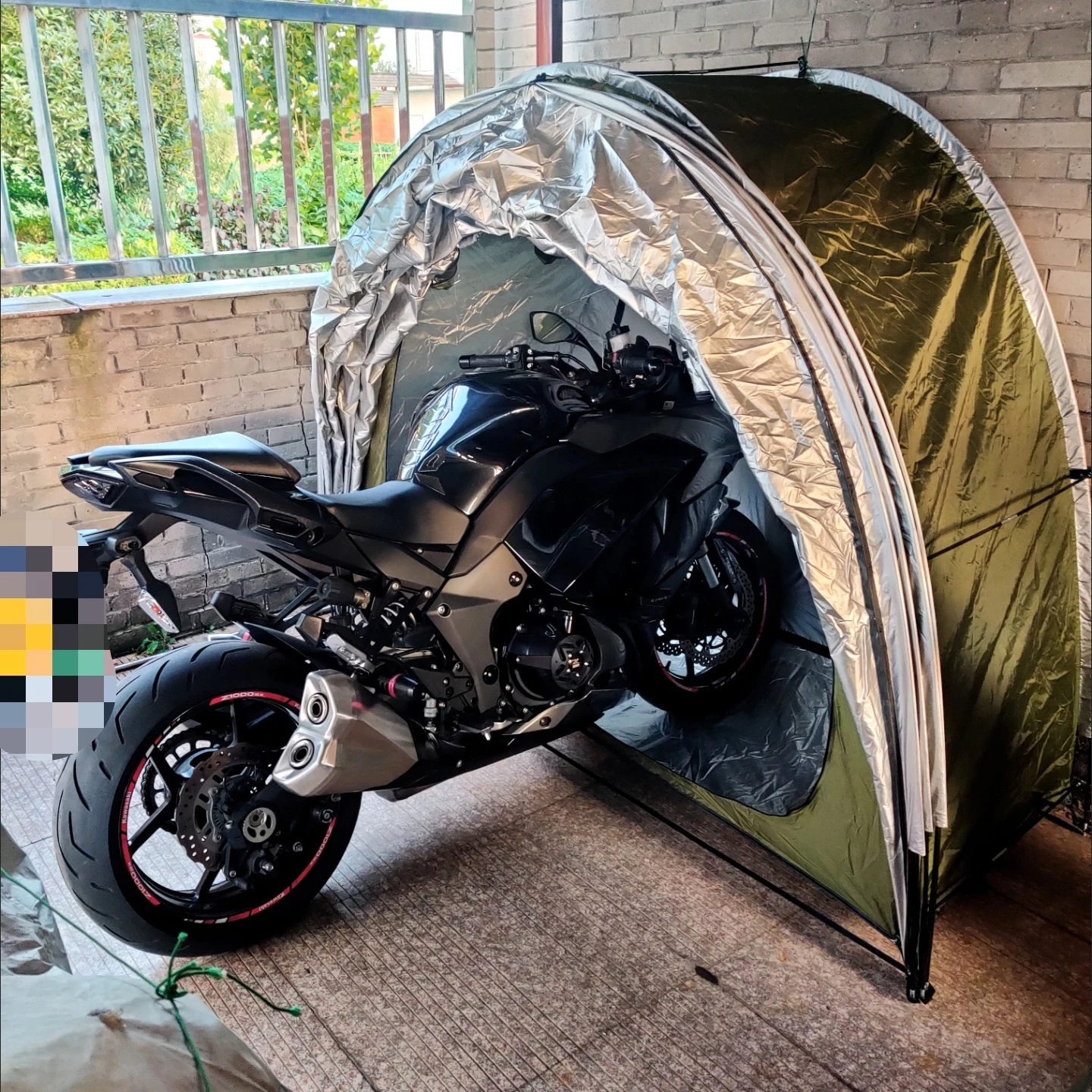 自転車収納テント アウトドアバイクカバー収納小屋 4台用 ポータブル 折りたたみ式 ガレージ ガーデンストレージテント 防水 オックスフォー - 5