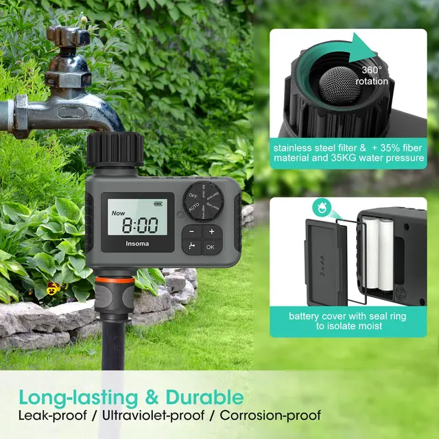 INSOMA Automatic Water Timer Intelligent Irrigation Watering System Sprinkler Timer Garden Programmer Equipment LCD Display IPX5 6