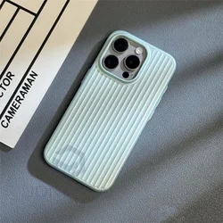 Luxury Slim Natural Titanium Color Electroplated Grating Corrugated Hard Back Case for iPhone 15 (Mint YKD WNPC)