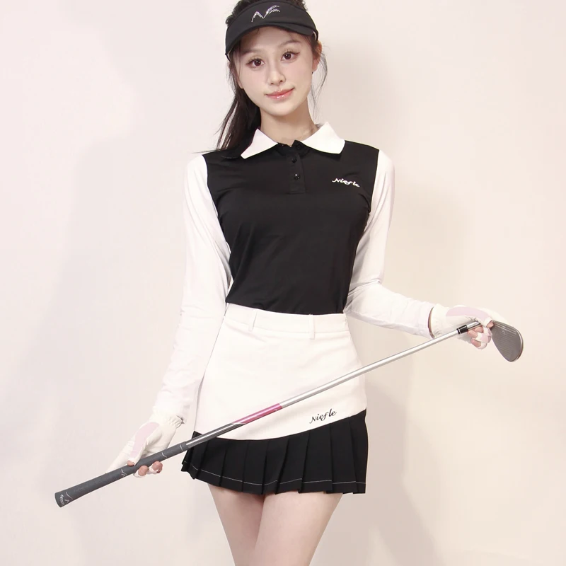 Autumn New Golf Women's Top Long Sleeve Slimming and Anti Wrinkle High Quality Fashion pleated Skirt Outdoor Leisure Sports