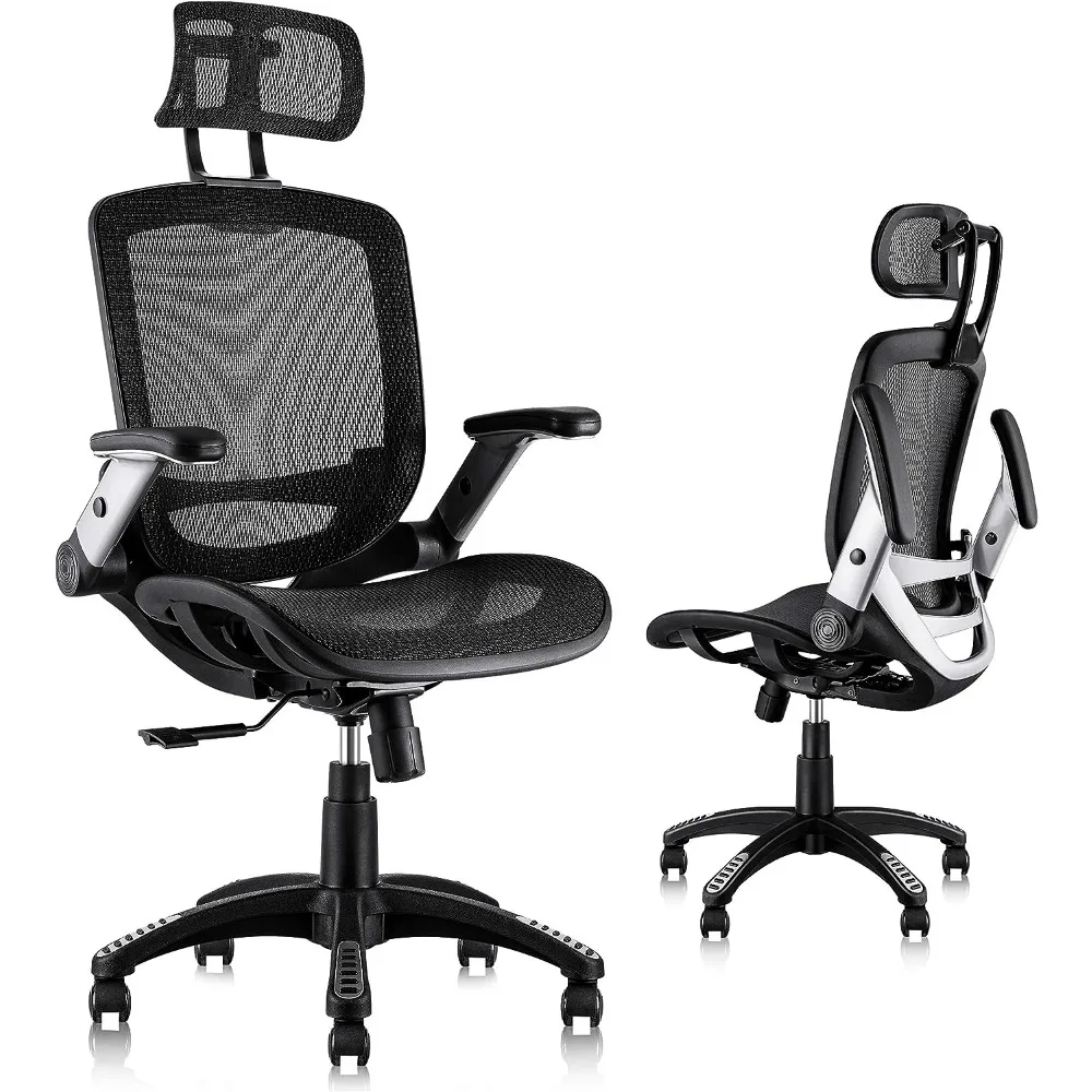 

2024 New High Back Desk Chair - Adjustable Headrest with Flip-Up Arms, Tilt Function, Lumbar Support and PU Wheels