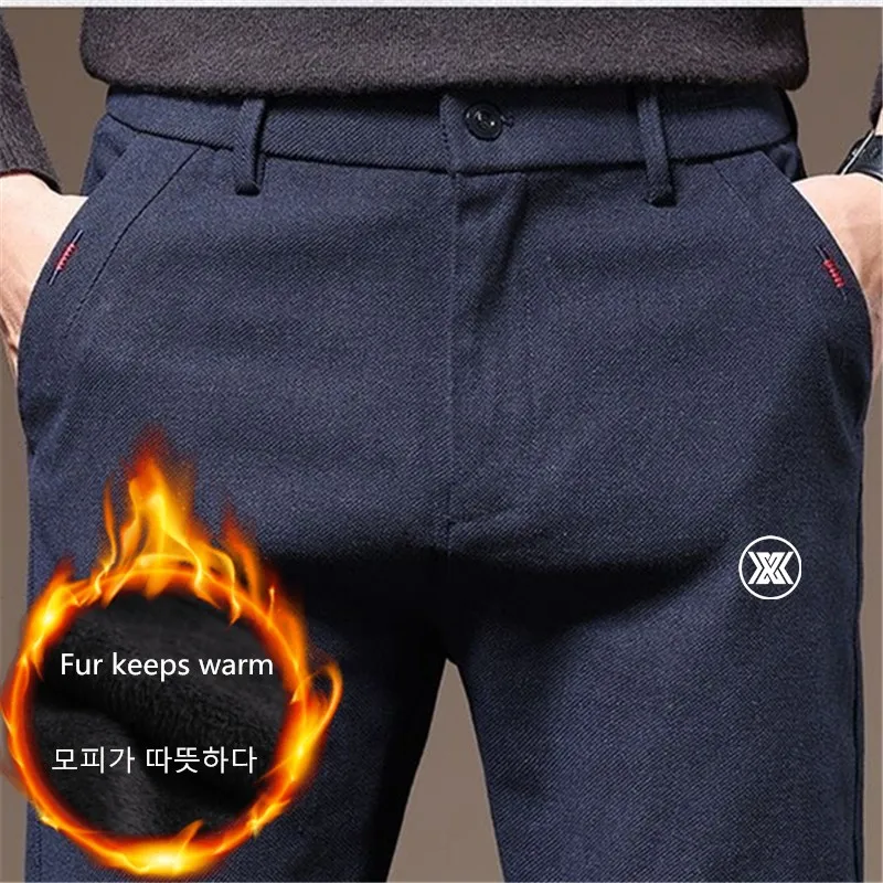 Men's Golf Trousers Winter Villus Thicken Warm Comfort Golf Pants Wear-resistant Elastic Men Casual Pant
