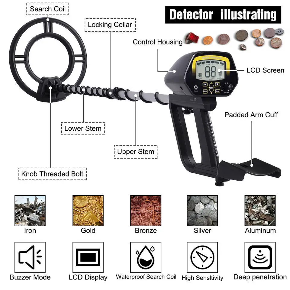 MD4060 High Sensitivity Underground Metal Detector Gold Digger Treasure Portable Hunter Detector Adjustable Metal Finder