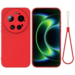 Shockproof Liquid Silicone TPU Phone Case with Protective Strap - Premium Cover - Xiaomi 17 Ultra (Red)
