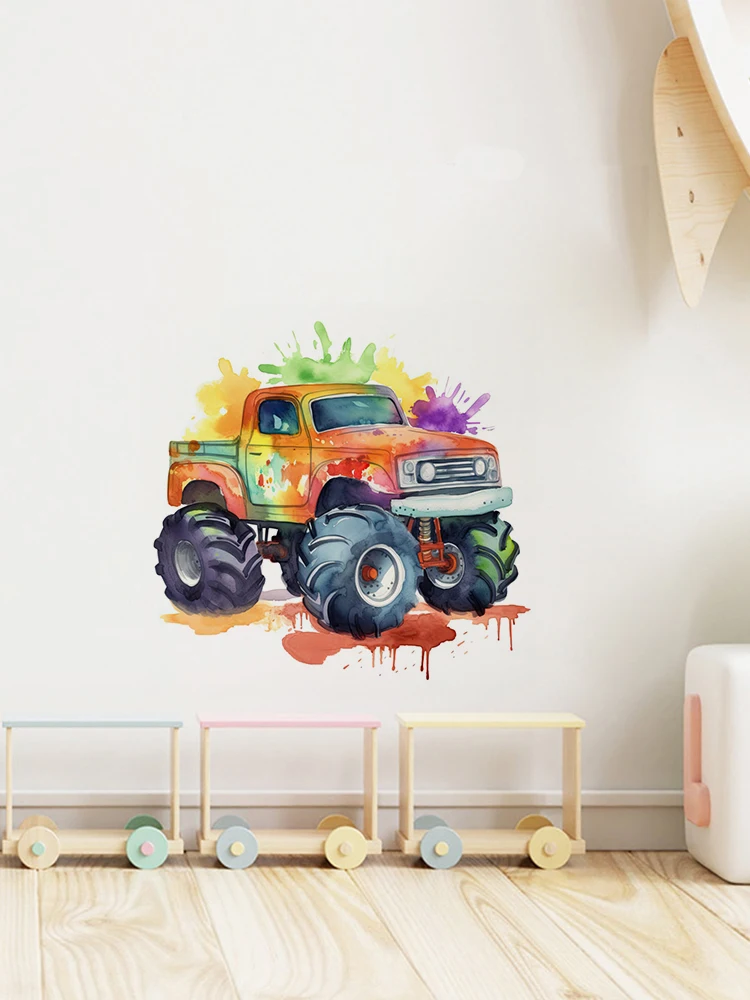 Wall Stickers Wall Sticker C217# Colorful Monster Truck Wall Sticker Bathroom Toilet Decor Living Room Cabinet Refrigerator Home Decoration Decals