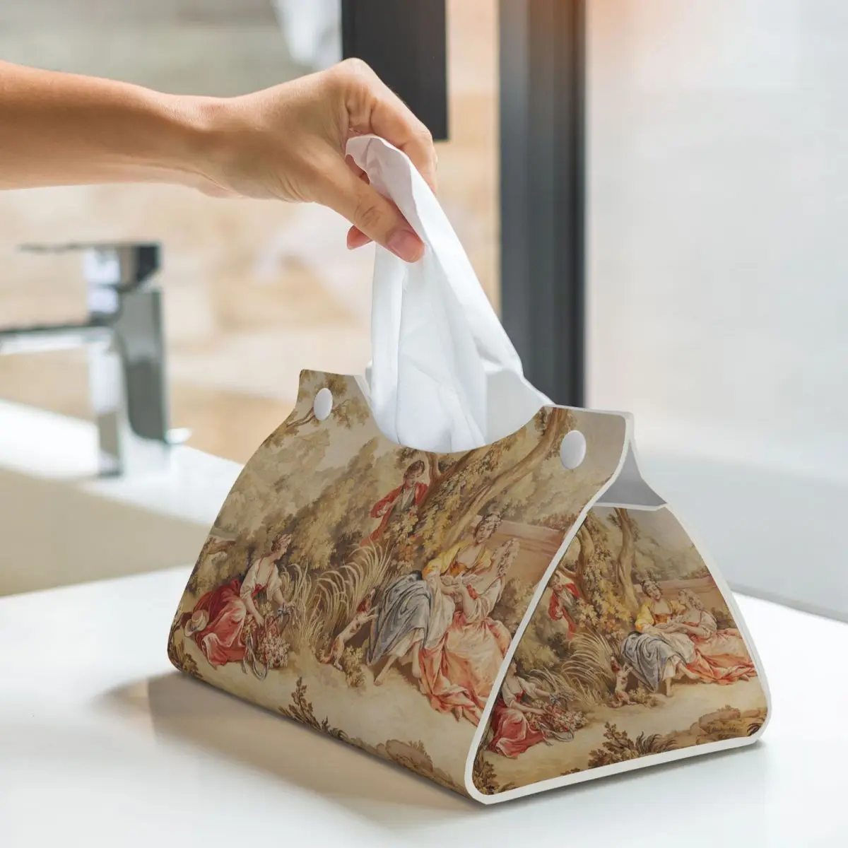 Custom Aubusson Tapestry French Tissue Box Cover Rectangular PU Leather European Floral Flowers Facial Tissues Holder for Car 6