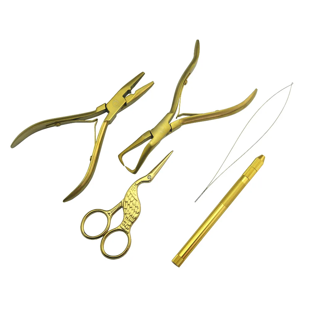 Hair extensions tools set, hair extension pliers + loop threader/hook needle + small scissor