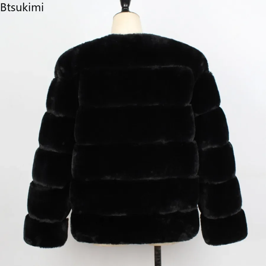 New 2024 Women's Winter Warm Faux Fur Coat Jacket Solid Luxury Design Fluffy Short Coat Faux Fur Jacket Ladies Furry Tops Coats