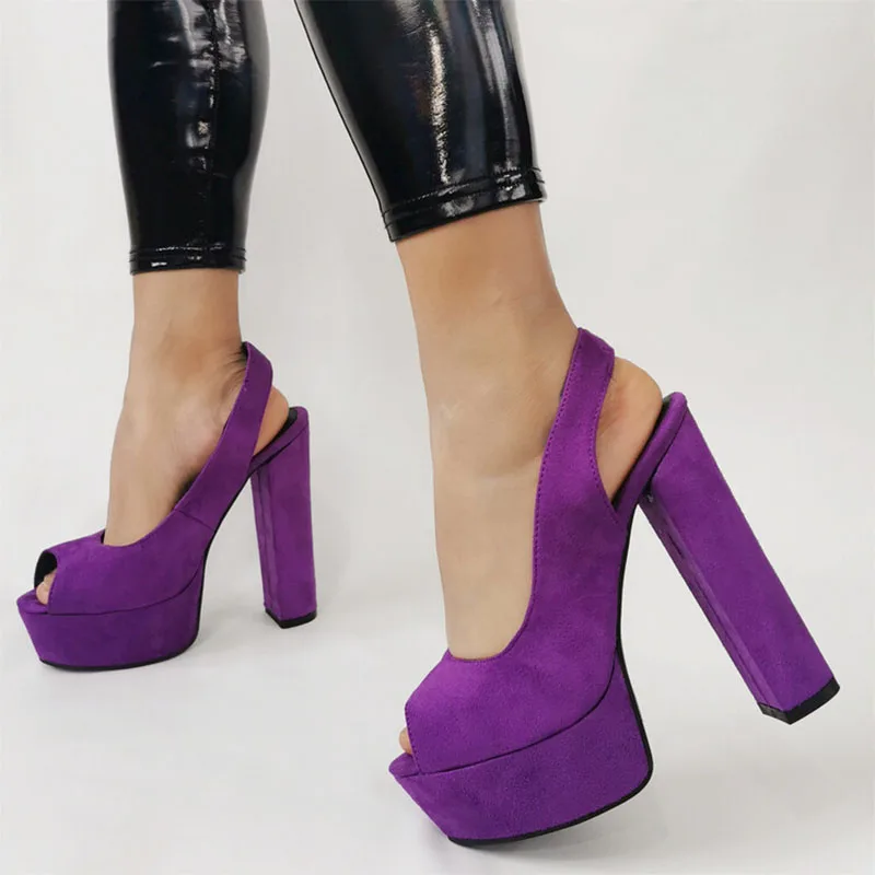 Kolnoo Handmade Ladies Chunky Heels Sandals Real Photos Slingback Peep-toe Summer Sexy Shoes Evening Party Fashion Purple Shoes